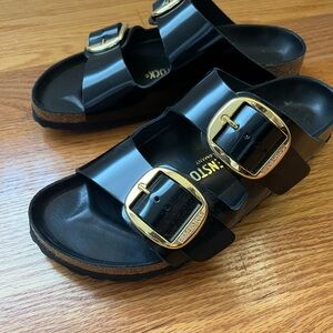 Birkenstock Black Sandals with Gold Buckles